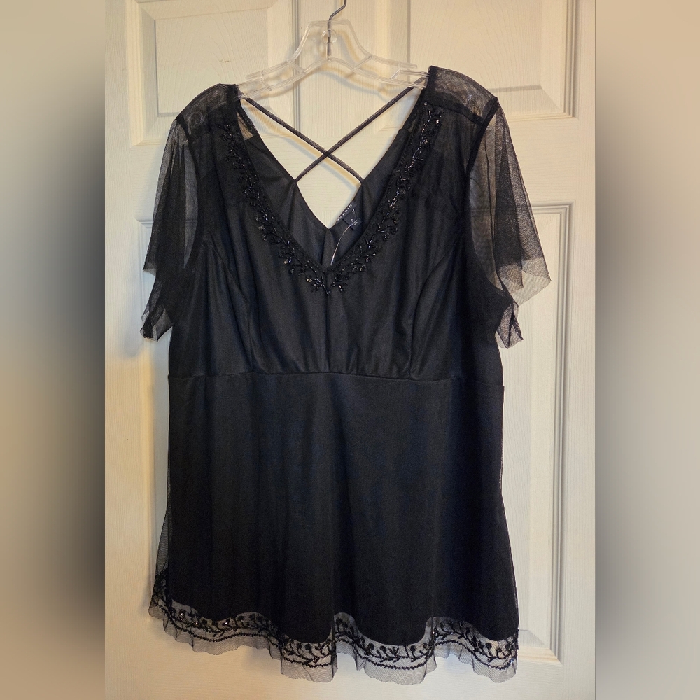Torrid Black Beaded V-Neck Blouse 2X NWT